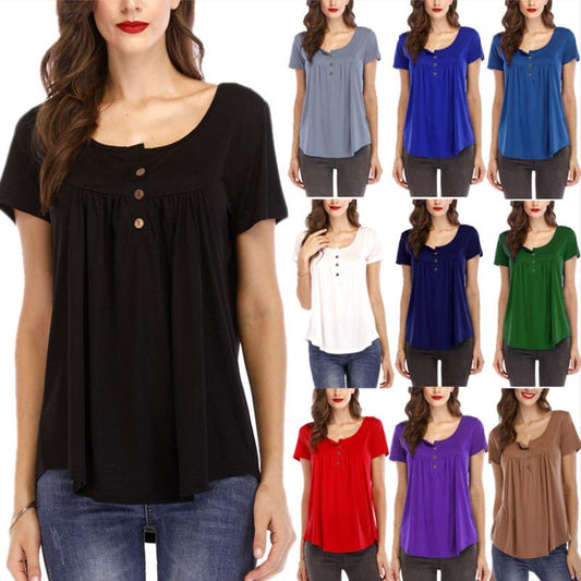 Women Plain Ruched Button T-Shirt